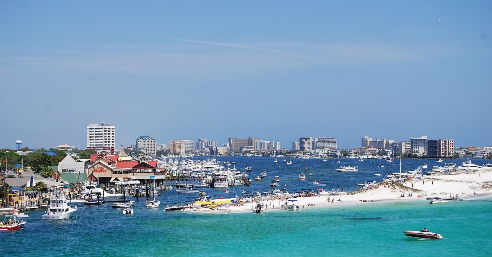Destin Harbor and the beach on a sunny day